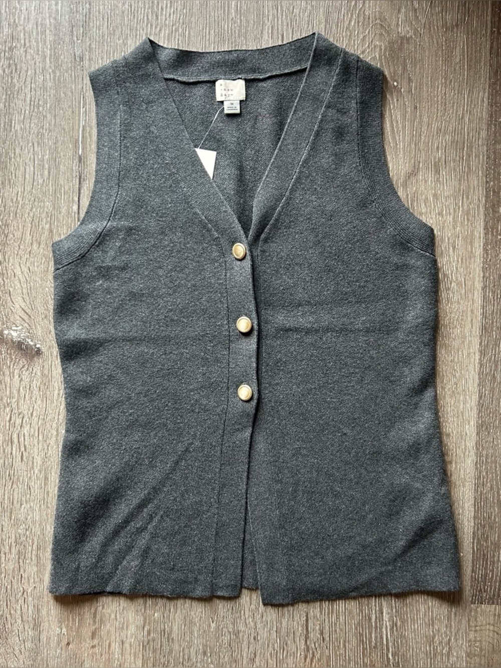 NWT Medium A New Day Charcoal Gray‎ Button Up Sweater Vest